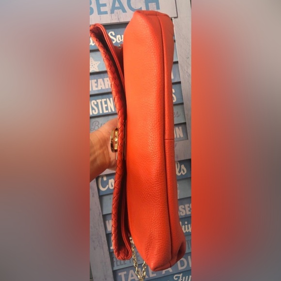 Banana Republic Orange braided leather bag w/chain strap & pockets Re $128 NEW - Picture 11 of 15